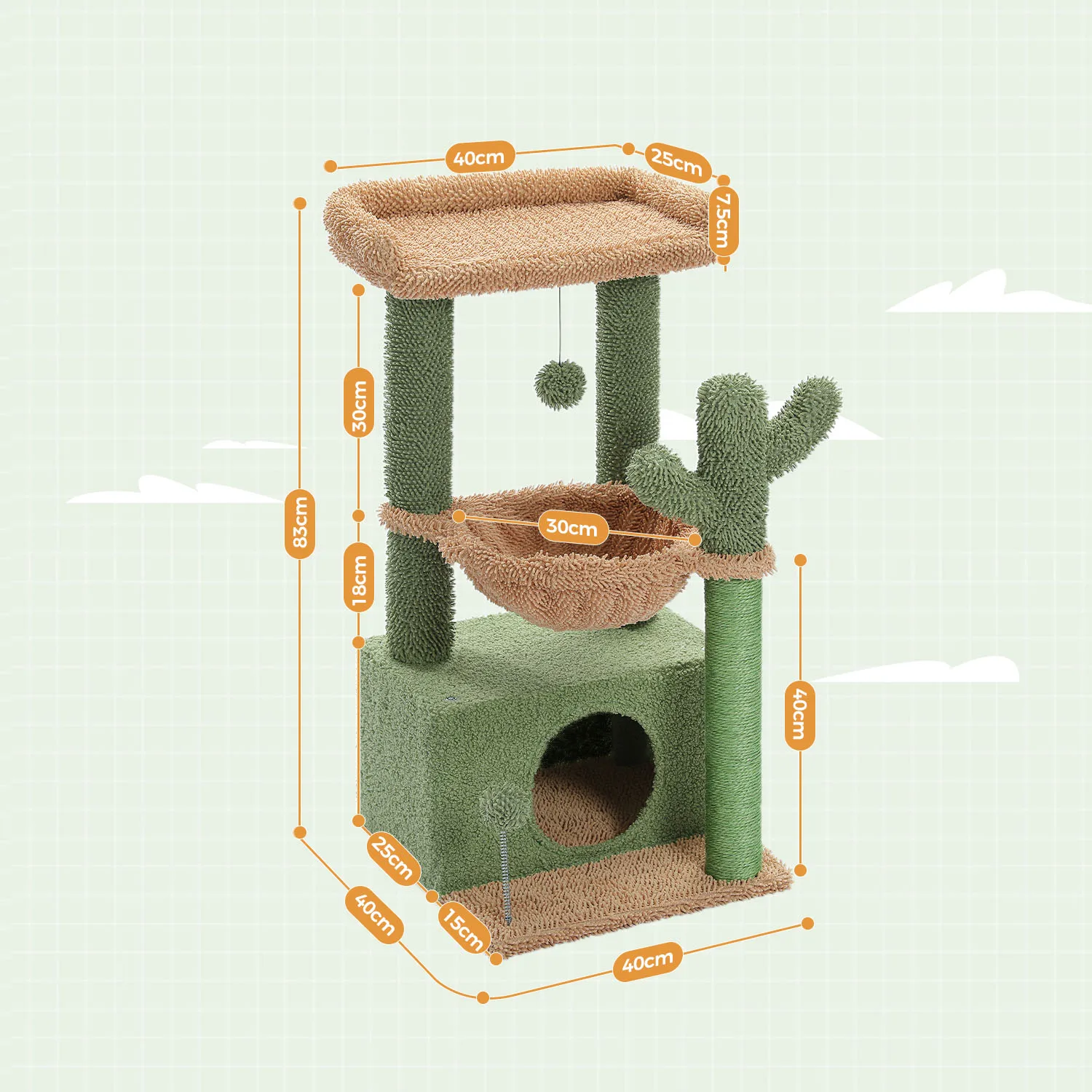 Árbol para gatos cactus verde vista frontal