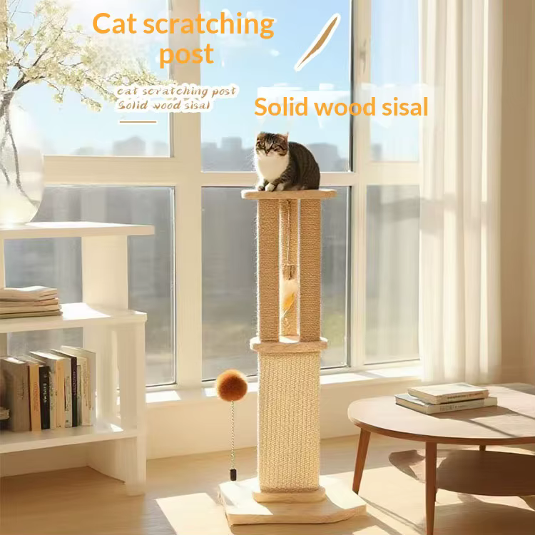 Rascador vertical de sisal para gatos con varita interactiva