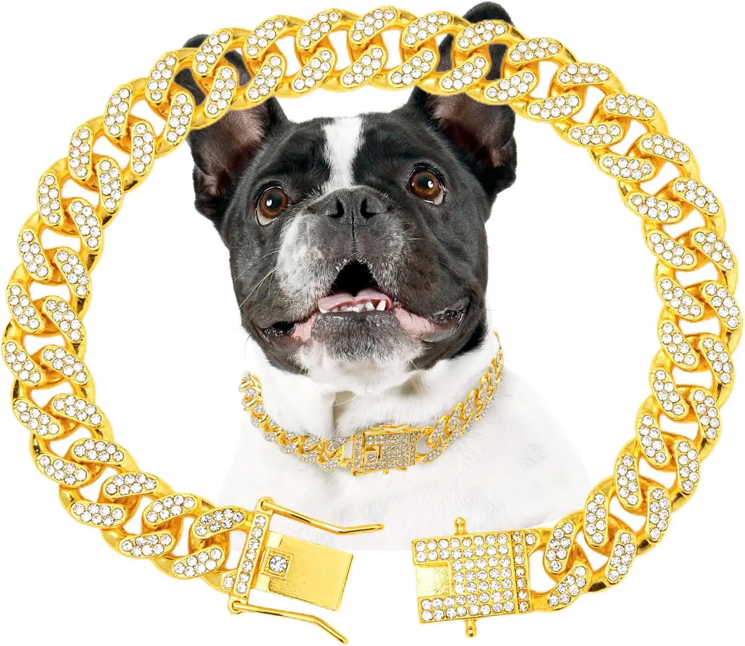 Collar de cadena dorada con pedrería