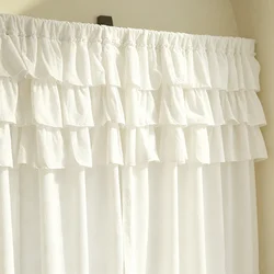 Cortina francesa opaca de algodón con volantes para dormitorio y salón