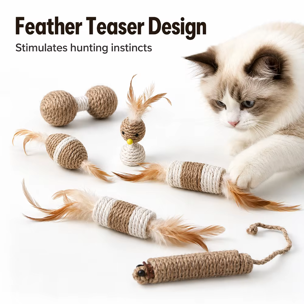 Juguetes de sisal con plumas para gatos: cuerdas para morder - imagen 4