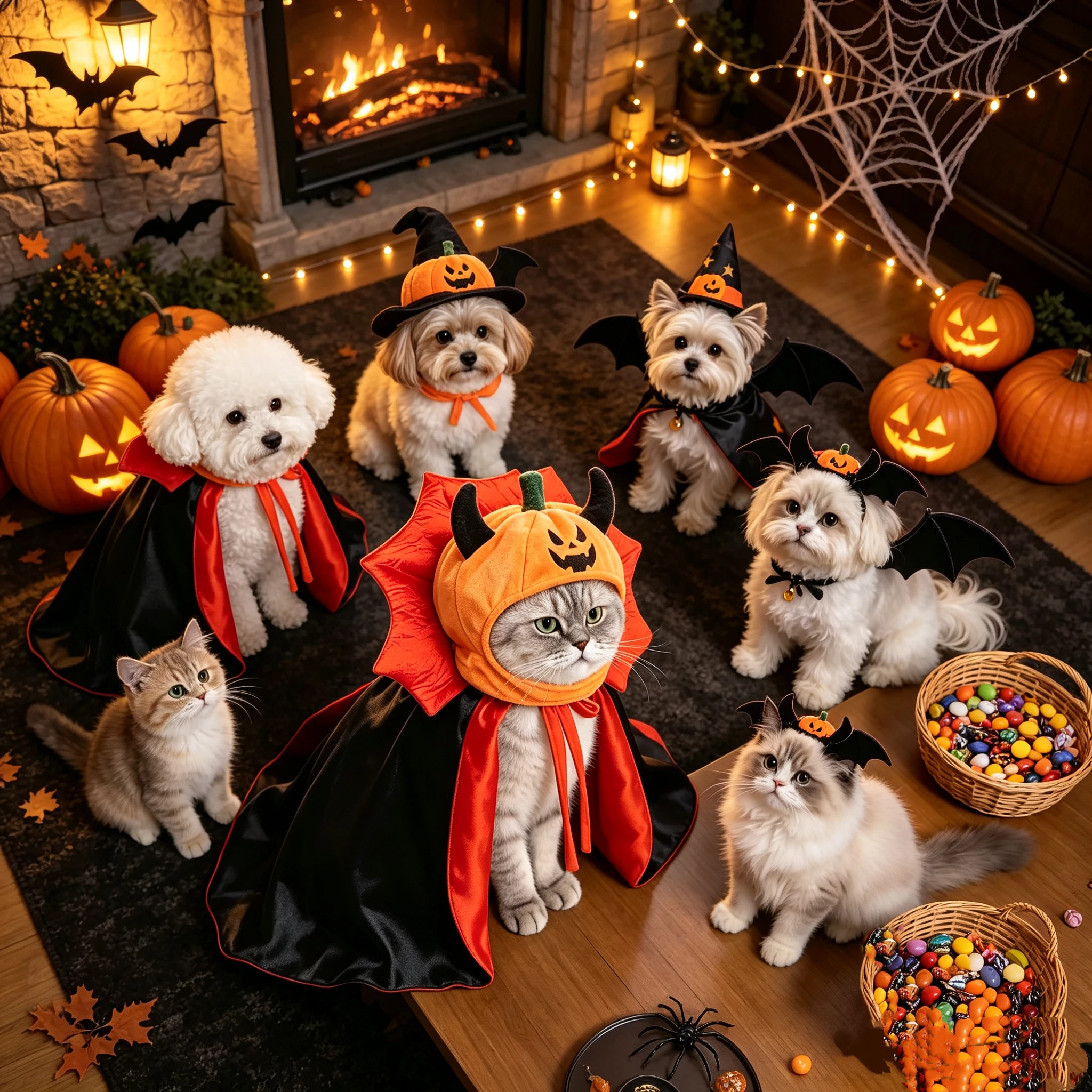 Disfraz vampiro Halloween para gatos y perros – Capa y sombrero calabaza
