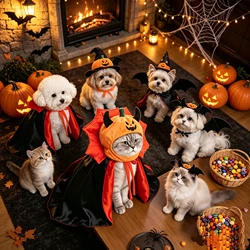 Disfraz vampiro Halloween para gatos y perros – Capa y sombrero calabaza