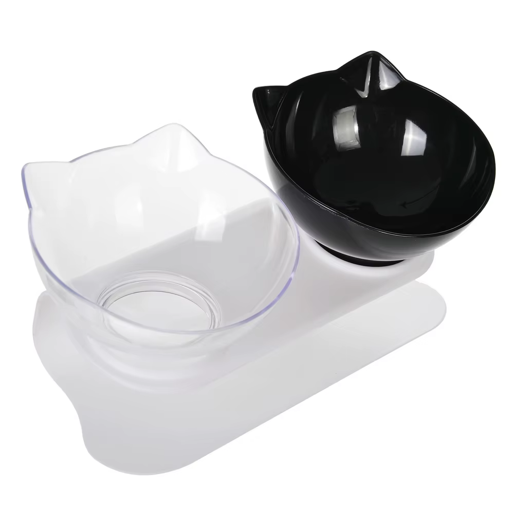 Comedero doble antideslizante para gatos y cachorros, ergonómico