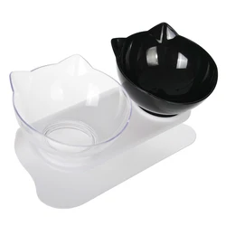Comedero doble antideslizante para gatos y cachorros, ergonómico