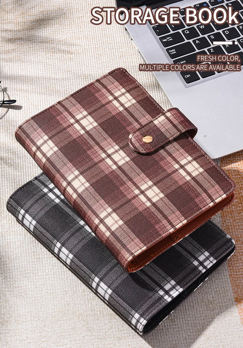 Cuaderno planificador A6 de lona tartán vintage cerrado