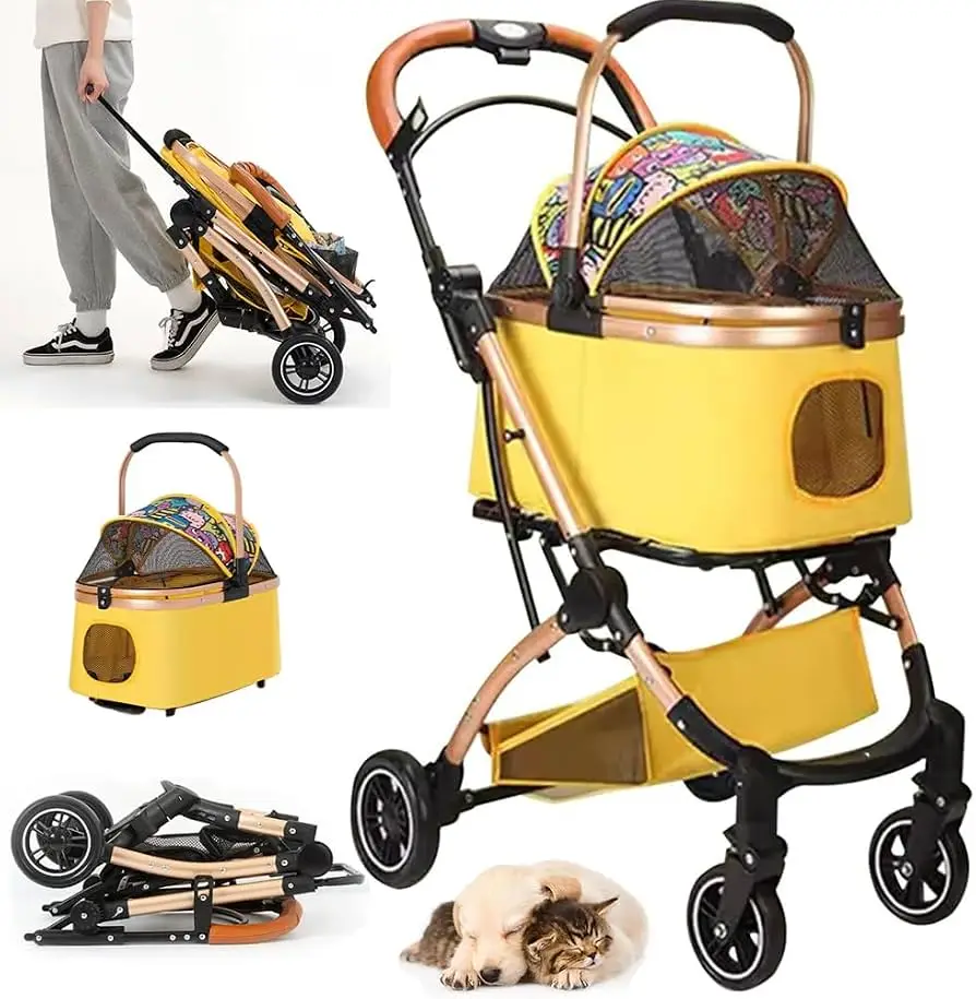 Carrito de paseo plegable para perro y gato mediano con toldo y freno - imagen 3