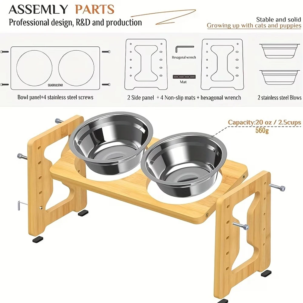 Comedero elevado ajustable para gatos – Tazón acero inoxidable - imagen 4