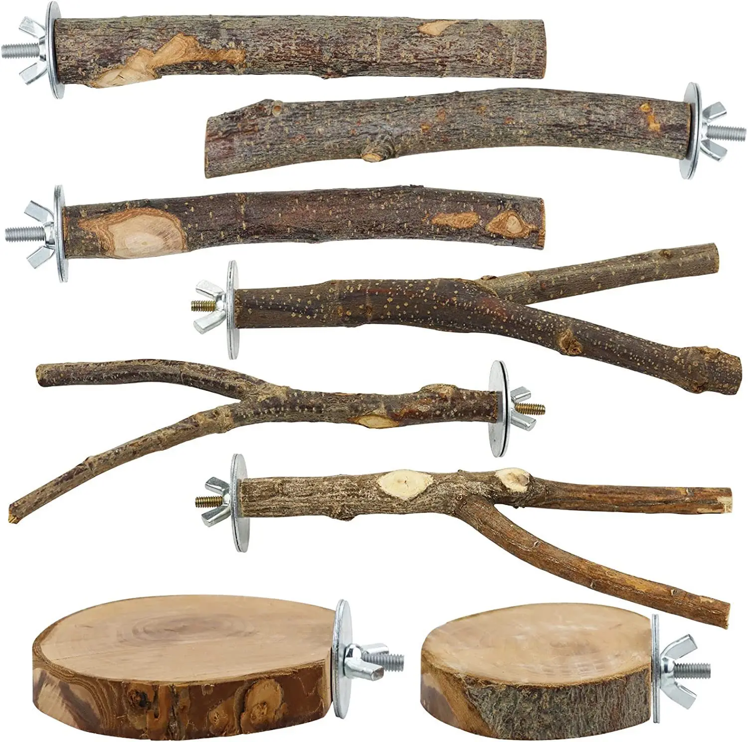Perchas de madera natural para loros