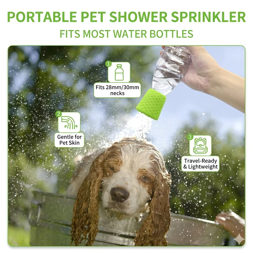 Perro siendo bañado con el rociador portátil