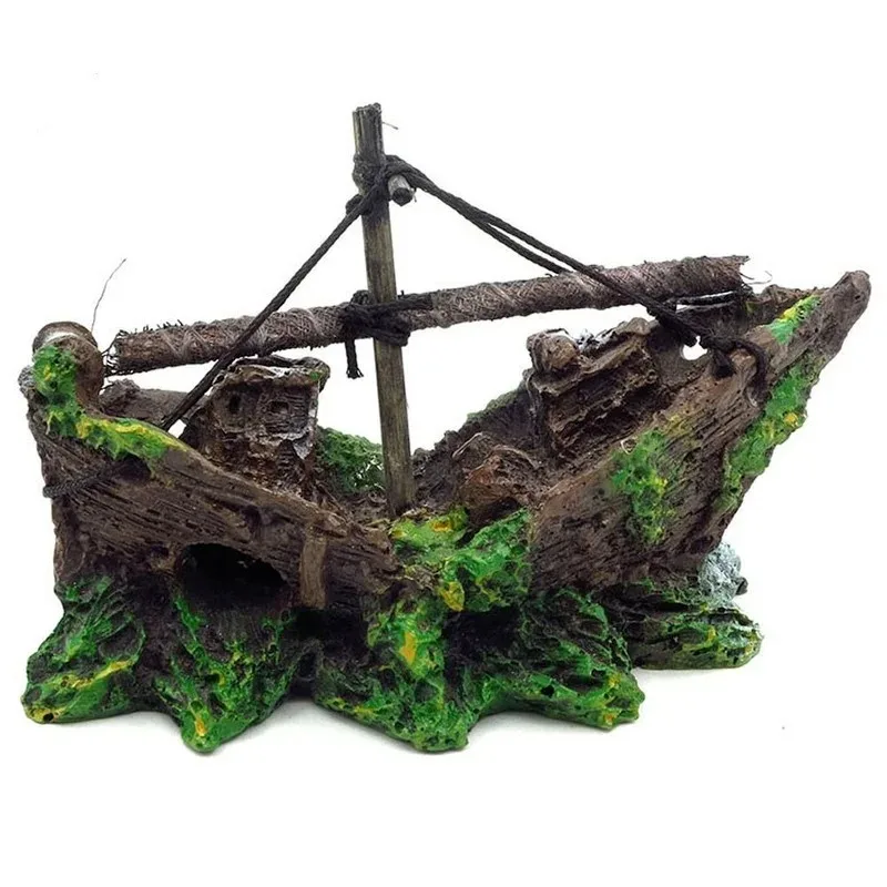 Decoración para acuario con barco hundido, gruta y velero - imagen 2