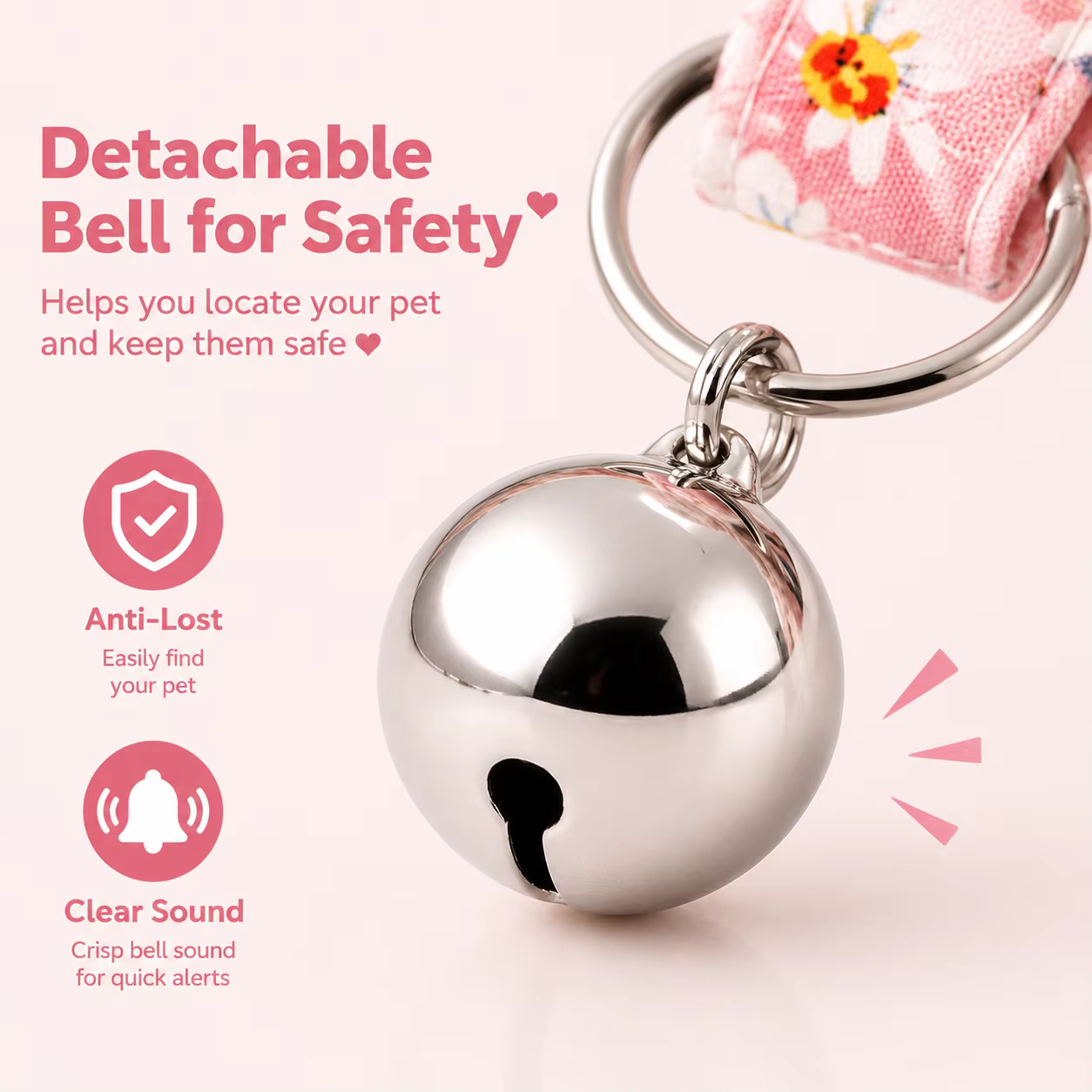 Collar floral para gatos y perros pequeños con campana segura