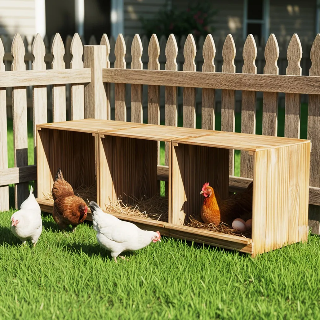 Caja Nido 3 Compartimentos para Gallinas – Madera de Pino - imagen 4