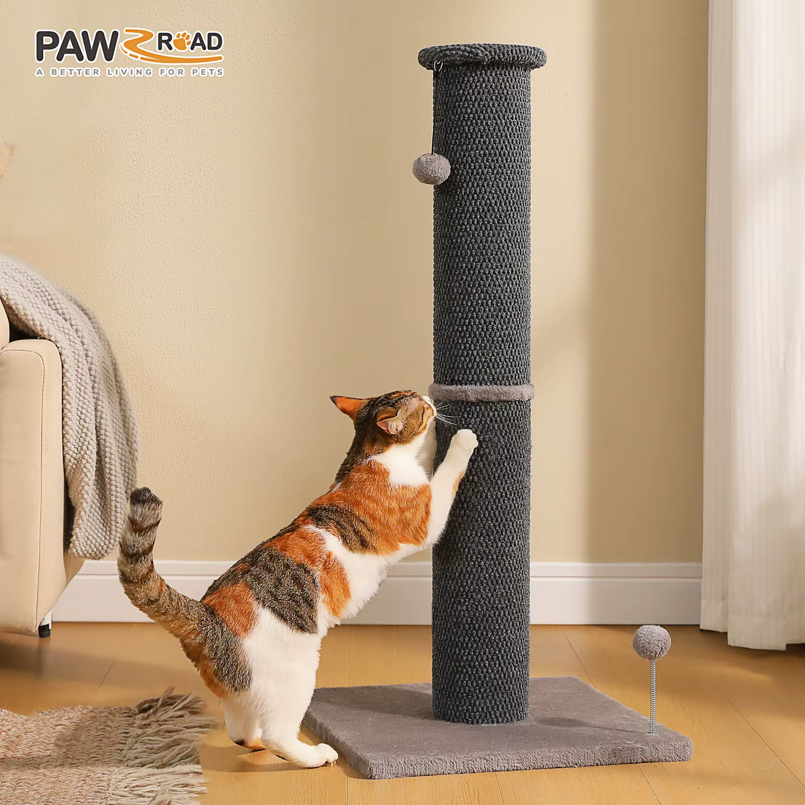 Poste rascador alto para gatos adultos de interior, base reforzada - imagen 2