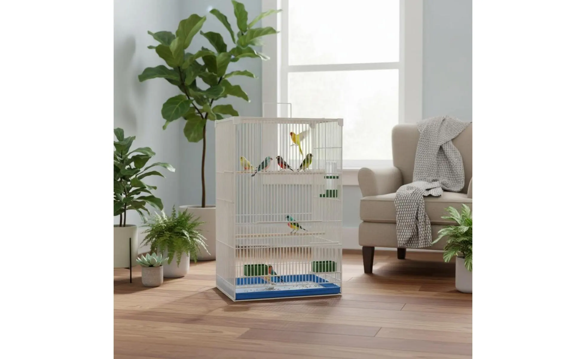 Jaula grande extra alta para pájaros con diseño de seguridad y espacio vertical