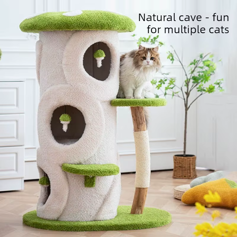 Árbol rascador para gatos con sisal, cueva y juguete colgante