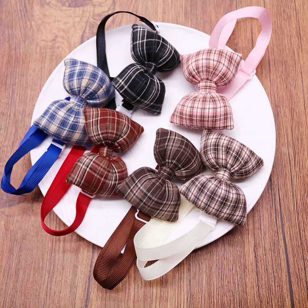Pajaritas a cuadros ajustables para perros y gatos – Collares de moda clásicos - imagen 3