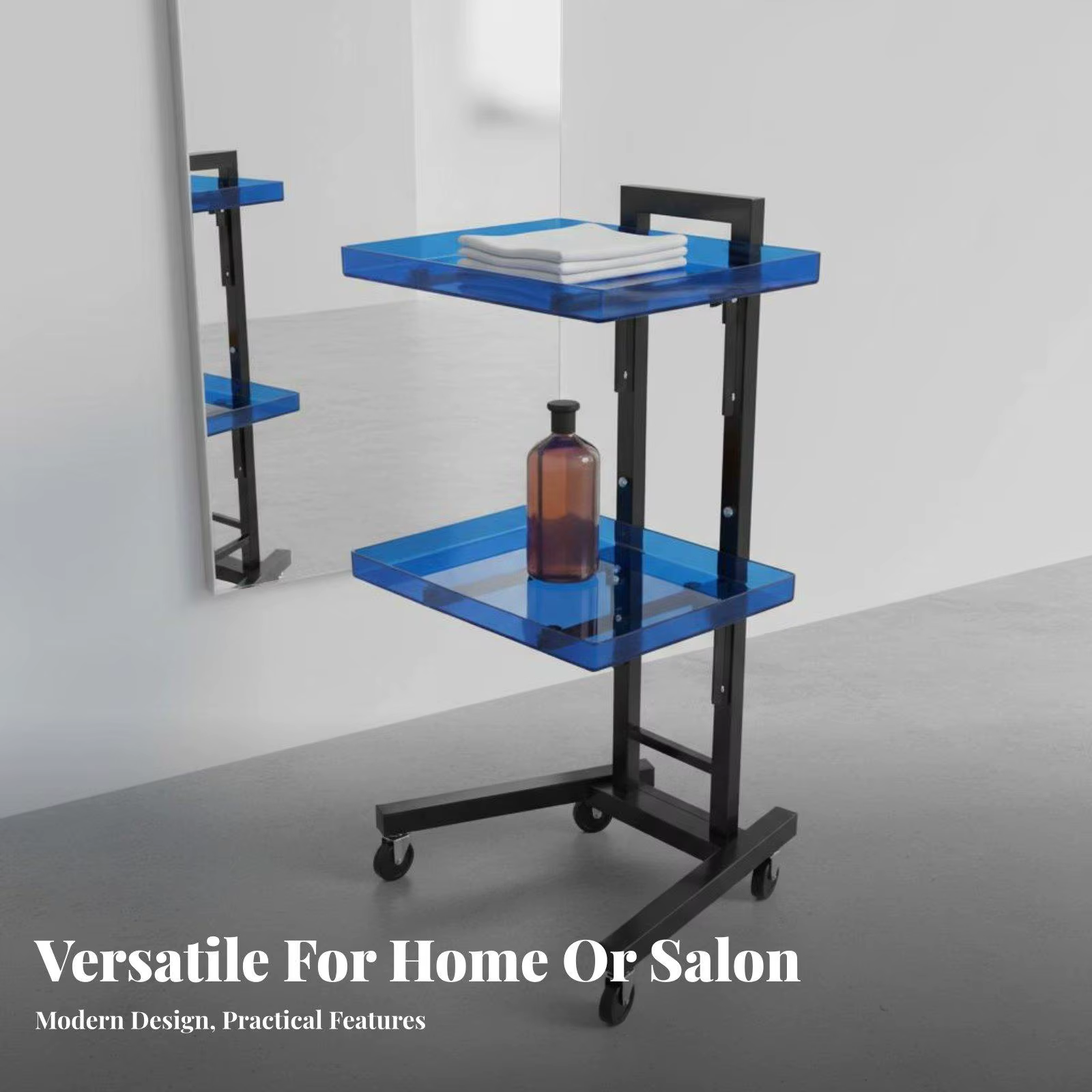 Carrito de Acero Plegable para Salón, Spa y Barbería con 2 Bandejas - imagen 3