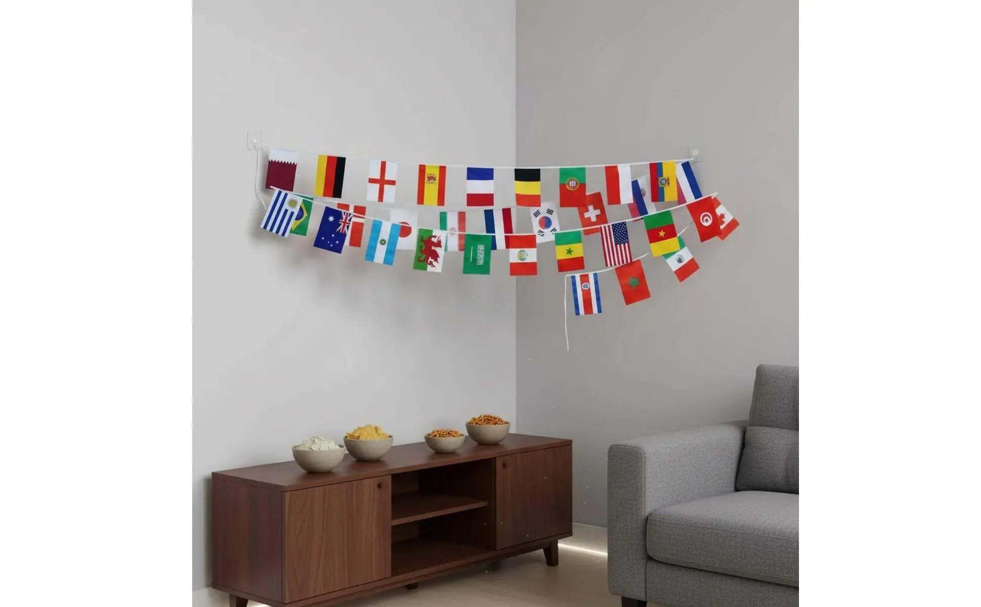 Guirnalda de banderas internacionales en colores vivos