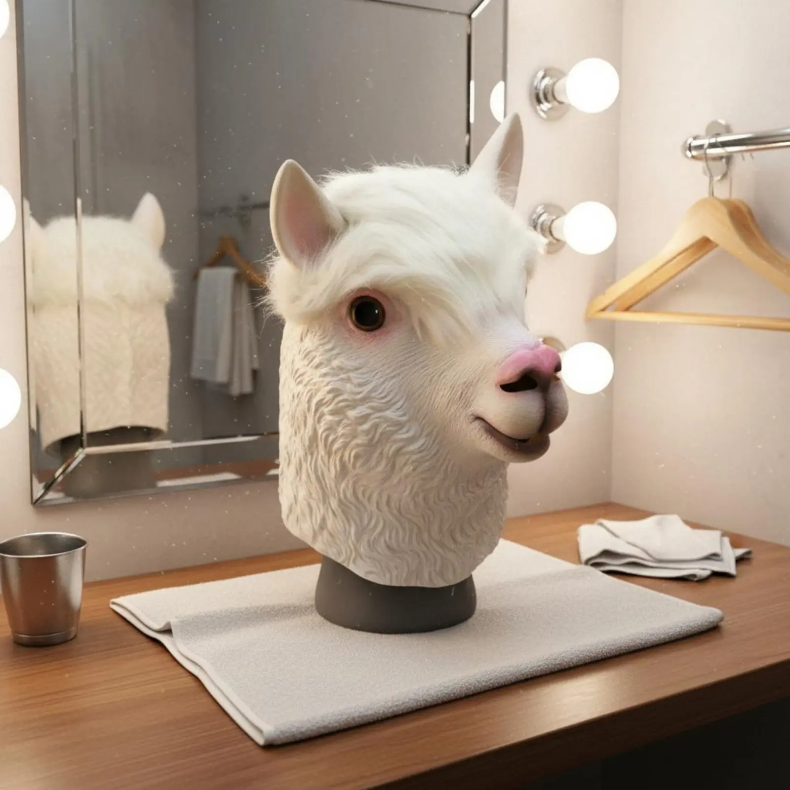 Disfraz de alpaca para perros y gatos con cabeza realista de látex - imagen 2