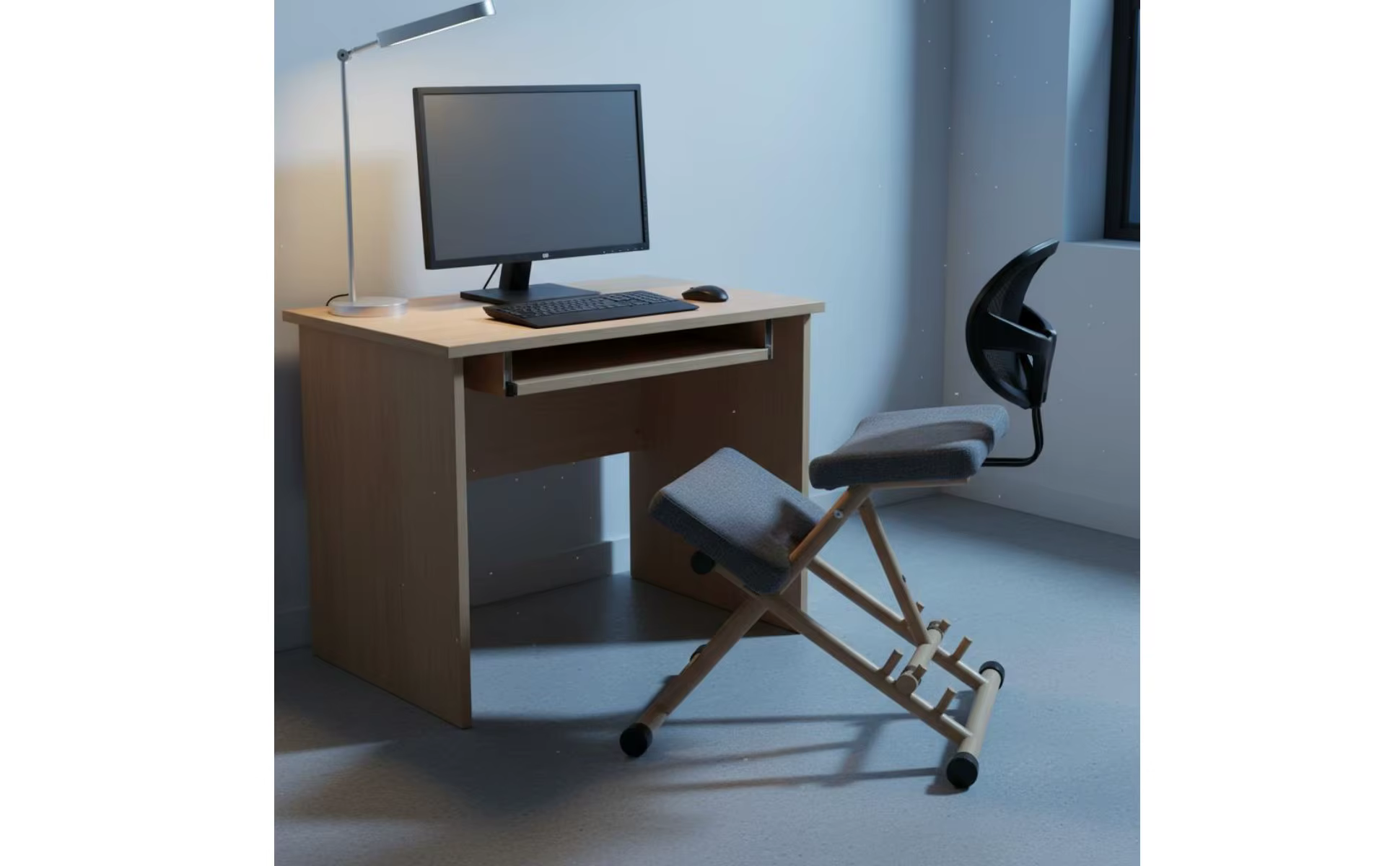 Vista frontal de la silla ergonómica de madera
