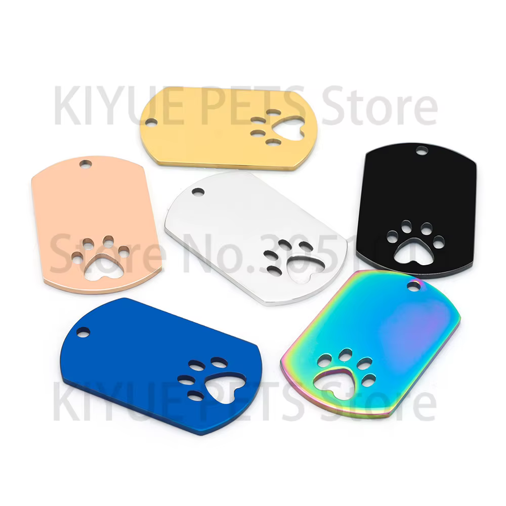 Placa de identificación rectangular grabada con texto personalizable para mascotas