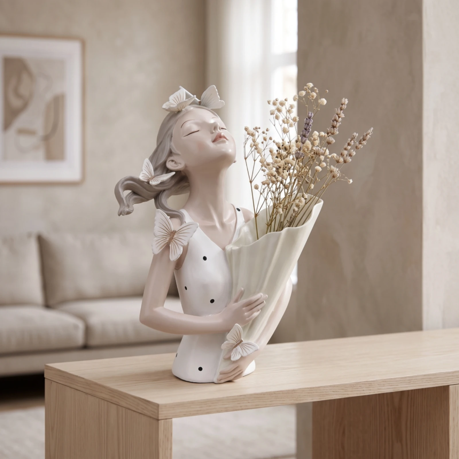 Figura decorativa de mujer con ramo de flores, busto moderno - imagen 2