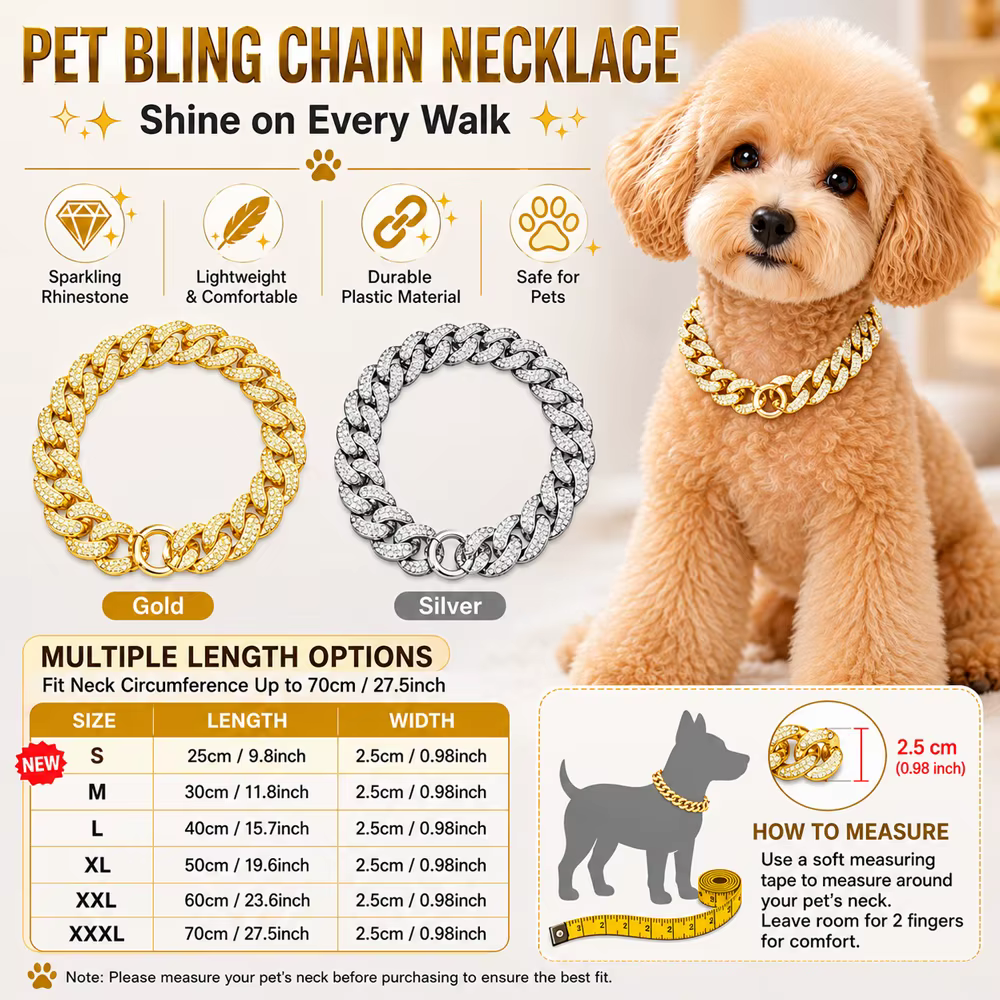 Collar de cadena elegante con pedrería para perros y gatos - imagen 4