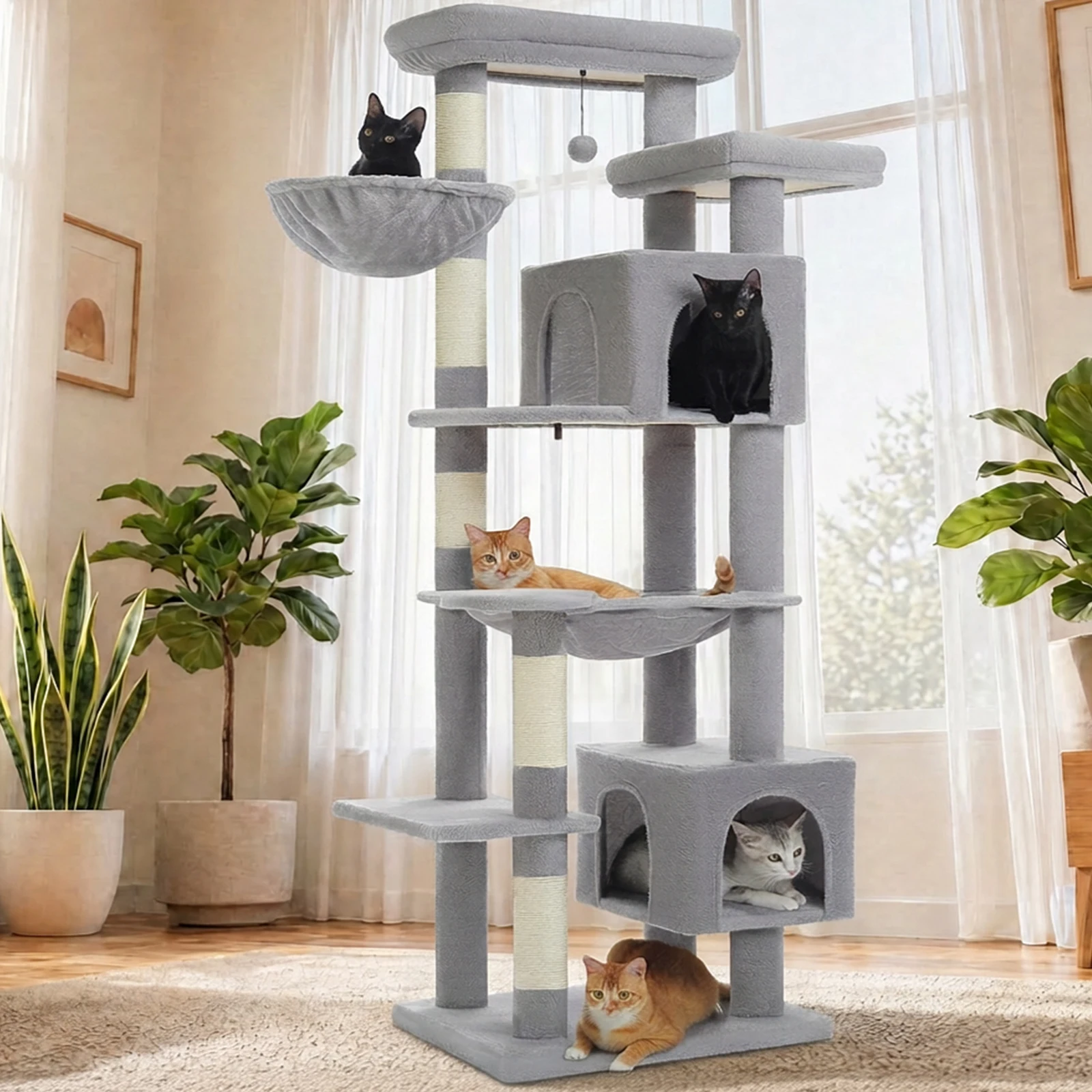 Árbol rascador grande para gatos – Torre con hamaca y casita - imagen 2