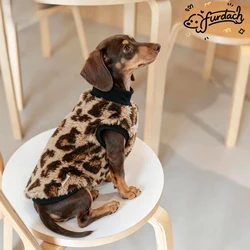 Abrigo de lana con estampado leopardo para perros salchicha, invierno