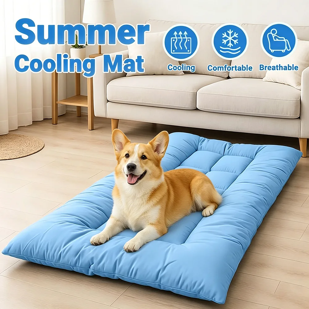 Colchoneta refrescante azul y gris para perros grandes