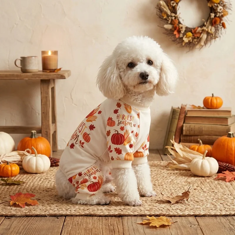 Pijama otoñal con estampado de calabaza para perros y gatos - imagen 2