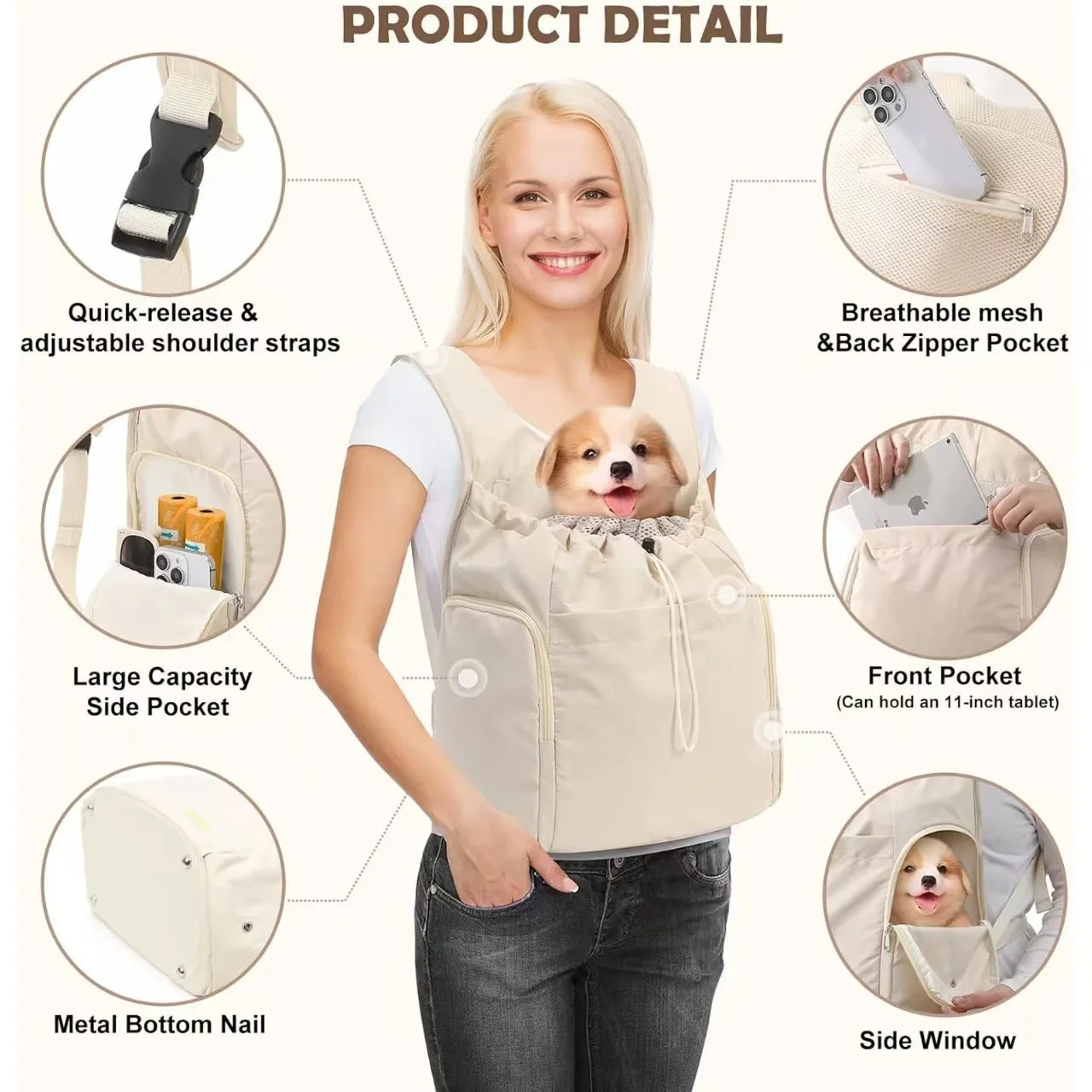 Bolsa de transporte transpirable para gatos y perros, gran capacidad - imagen 5