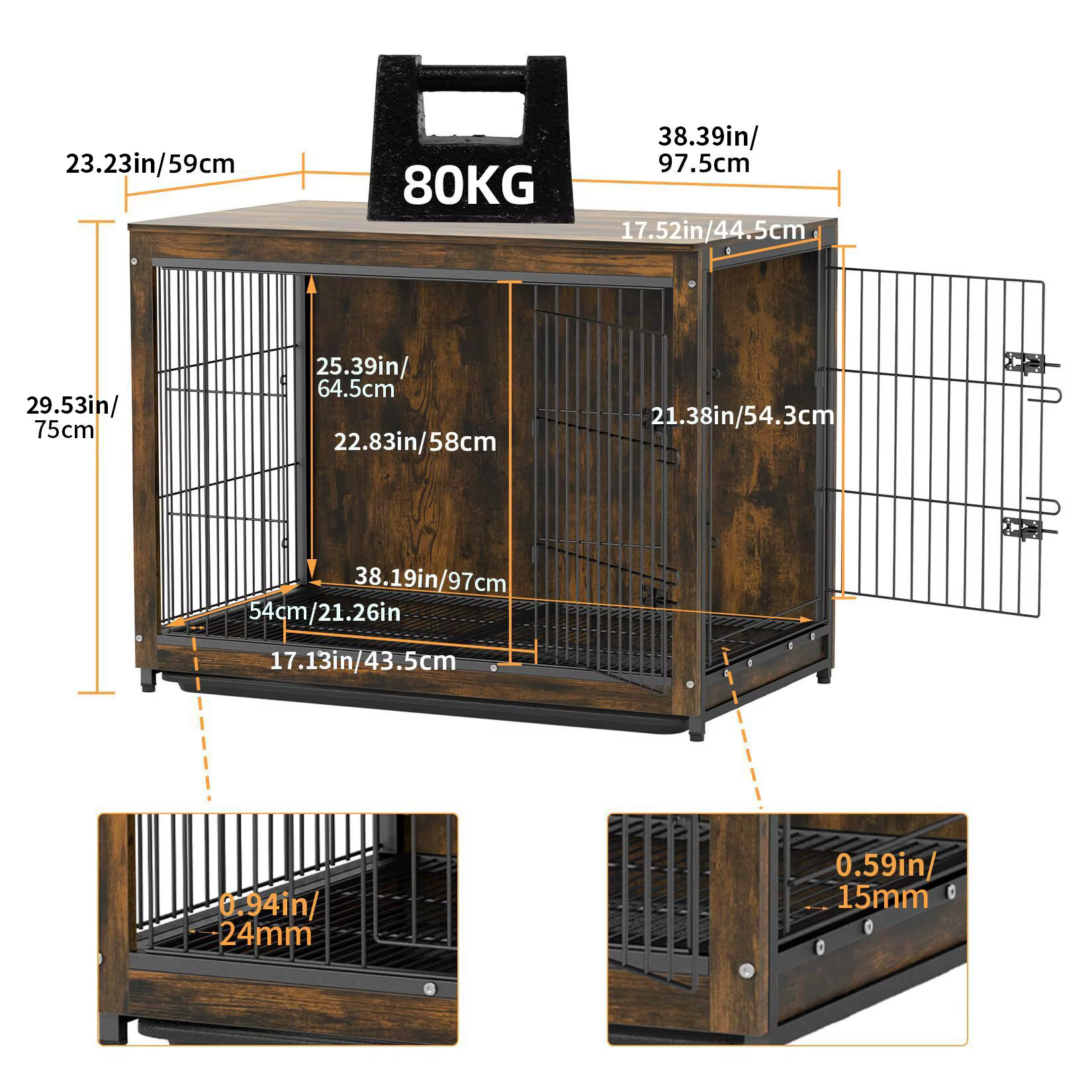 Jaula elevada de madera para perros con doble puerta y bandeja - imagen 3
