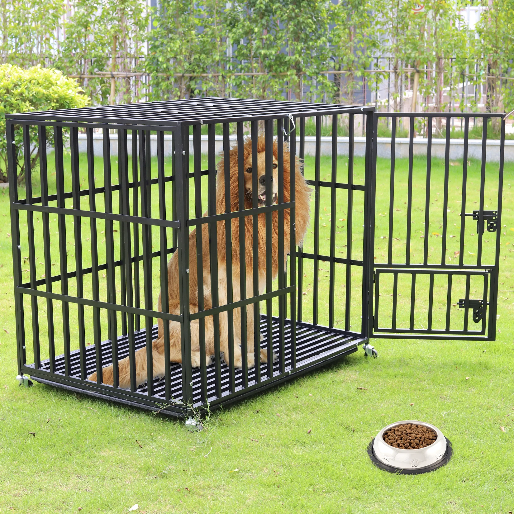 Jaula metálica para perros con ruedas bloqueables y bandeja - imagen 5