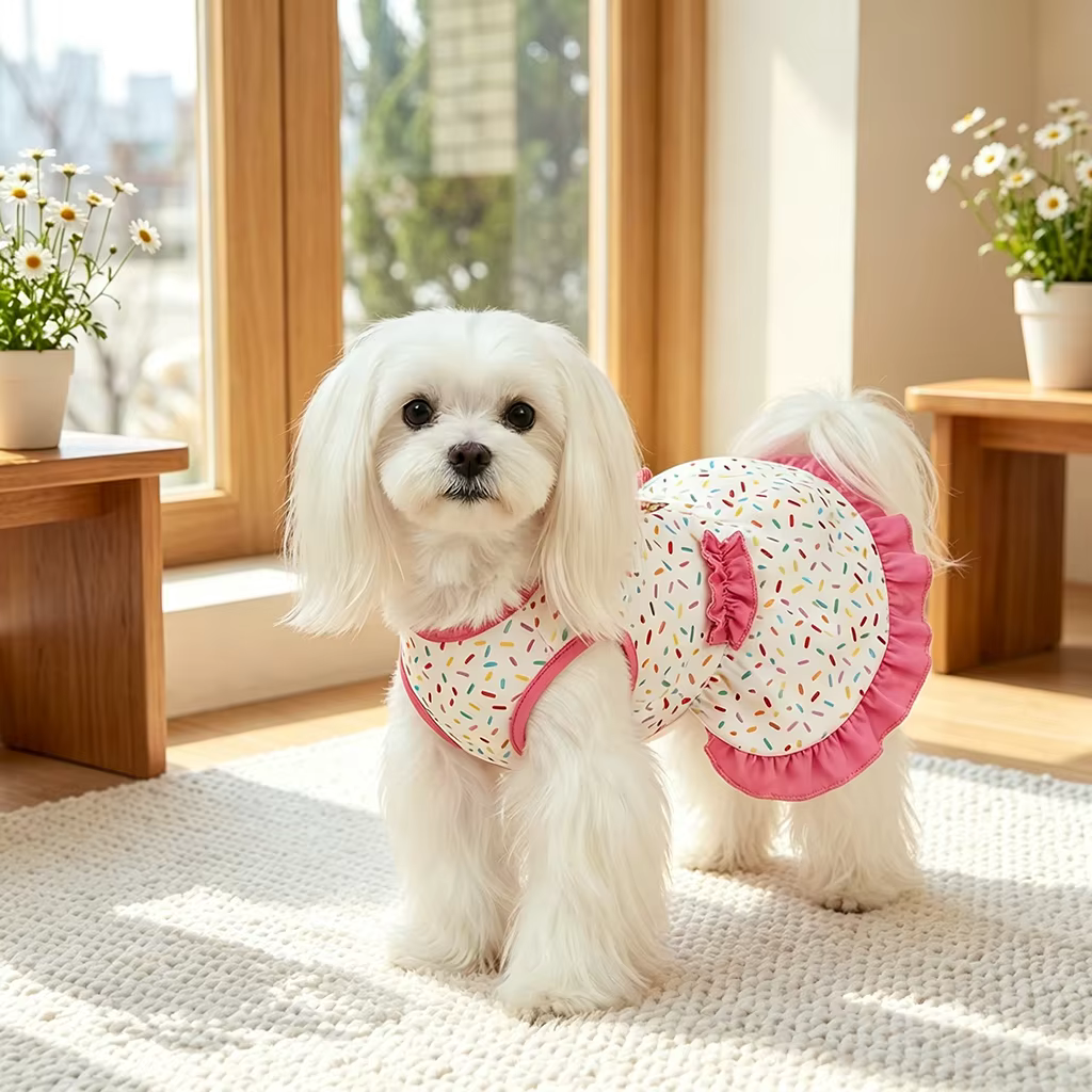 Vestido para perros con estampado colorido de helado y chispas