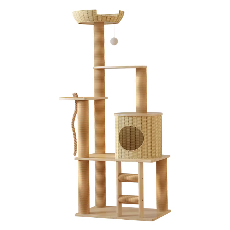 Árbol rascador para gatos de ratán con cama y plataforma - imagen 3