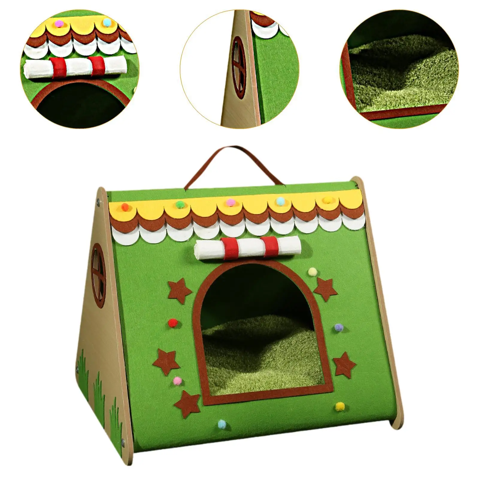 Cat House with Pad Semi Closed Pet Bed Warmer Pet Supplies Nest Anti Slip Cat Beds for Small Medium Dogs and Cats