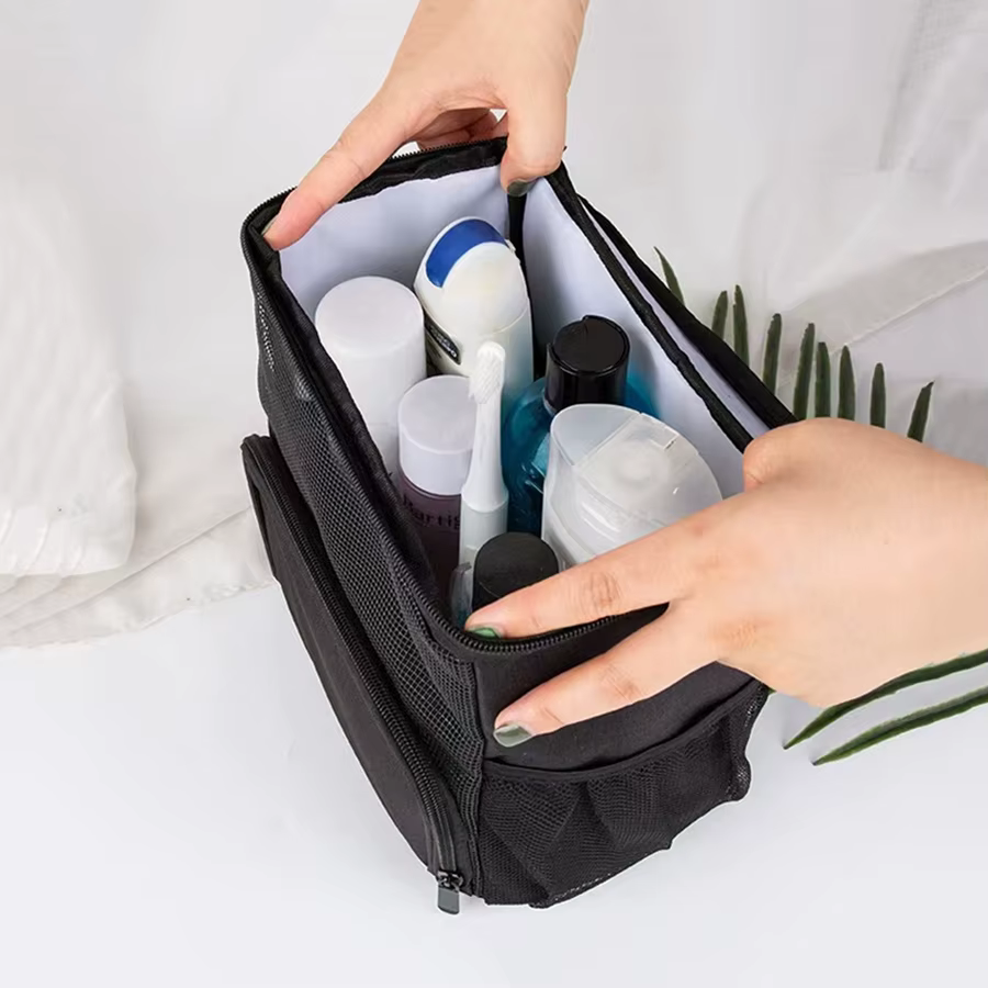 Bolsa de aseo colgante con bolsillos para gatos y perros, orden