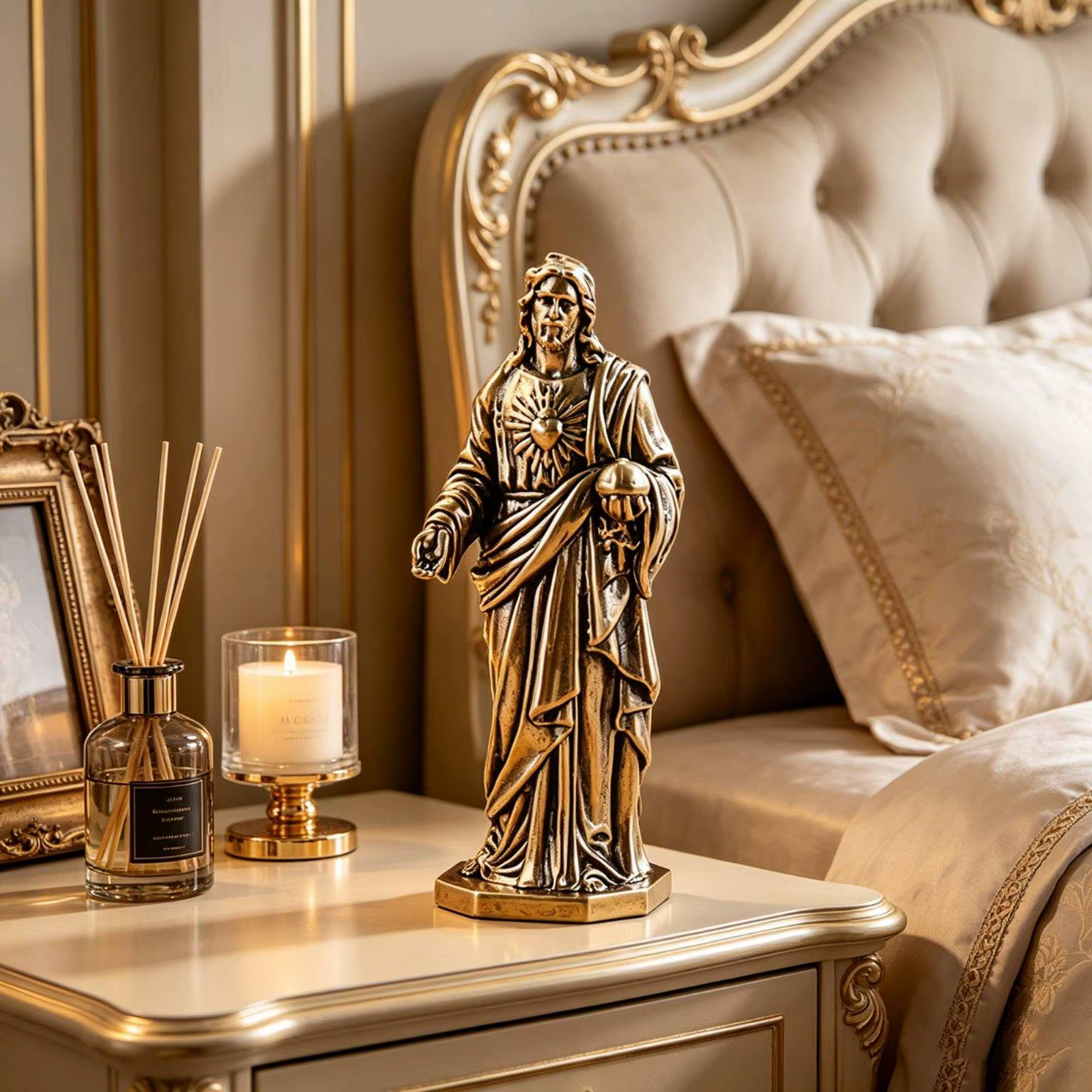 Estatuilla de latón del Sagrado Corazón de Jesús – Rincón de oración - imagen 2