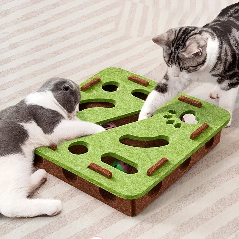Gato interactuando con el juguete desde el túnel lateral