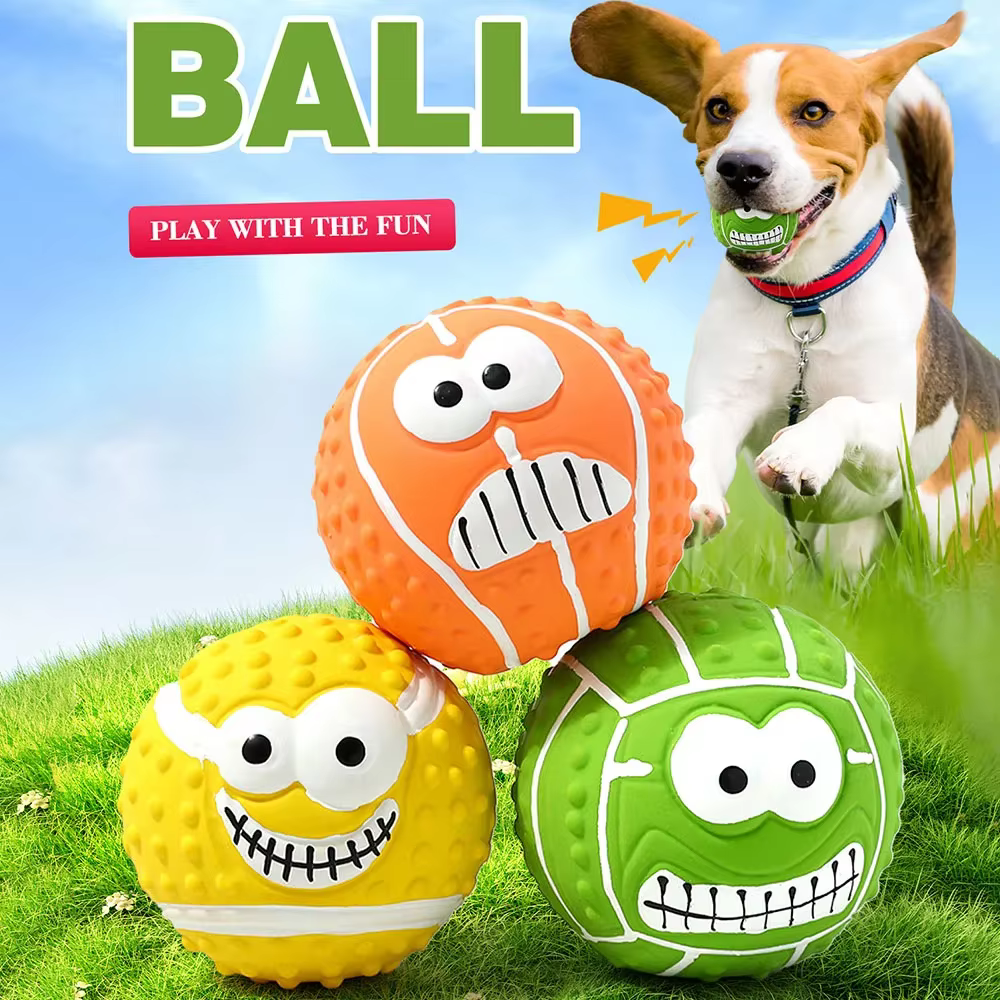 Pelota de látex con cara sonriente vista frontal