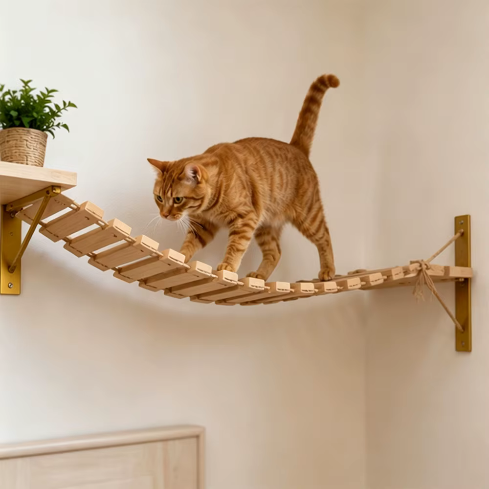 Puente escalera de pared para gatos – Mueble de madera suspendido - imagen 2