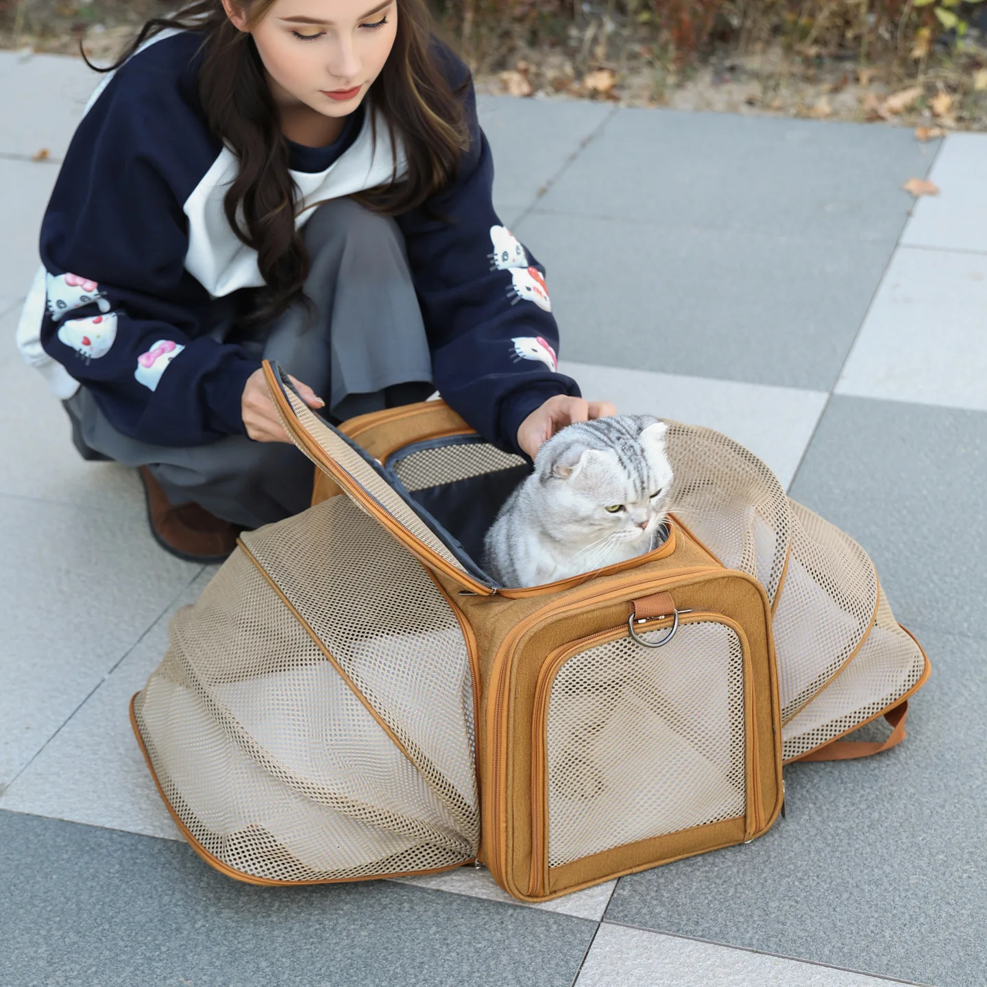 Bolsa transporte transpirable expandible para gatos y perros pequeños - imagen 2