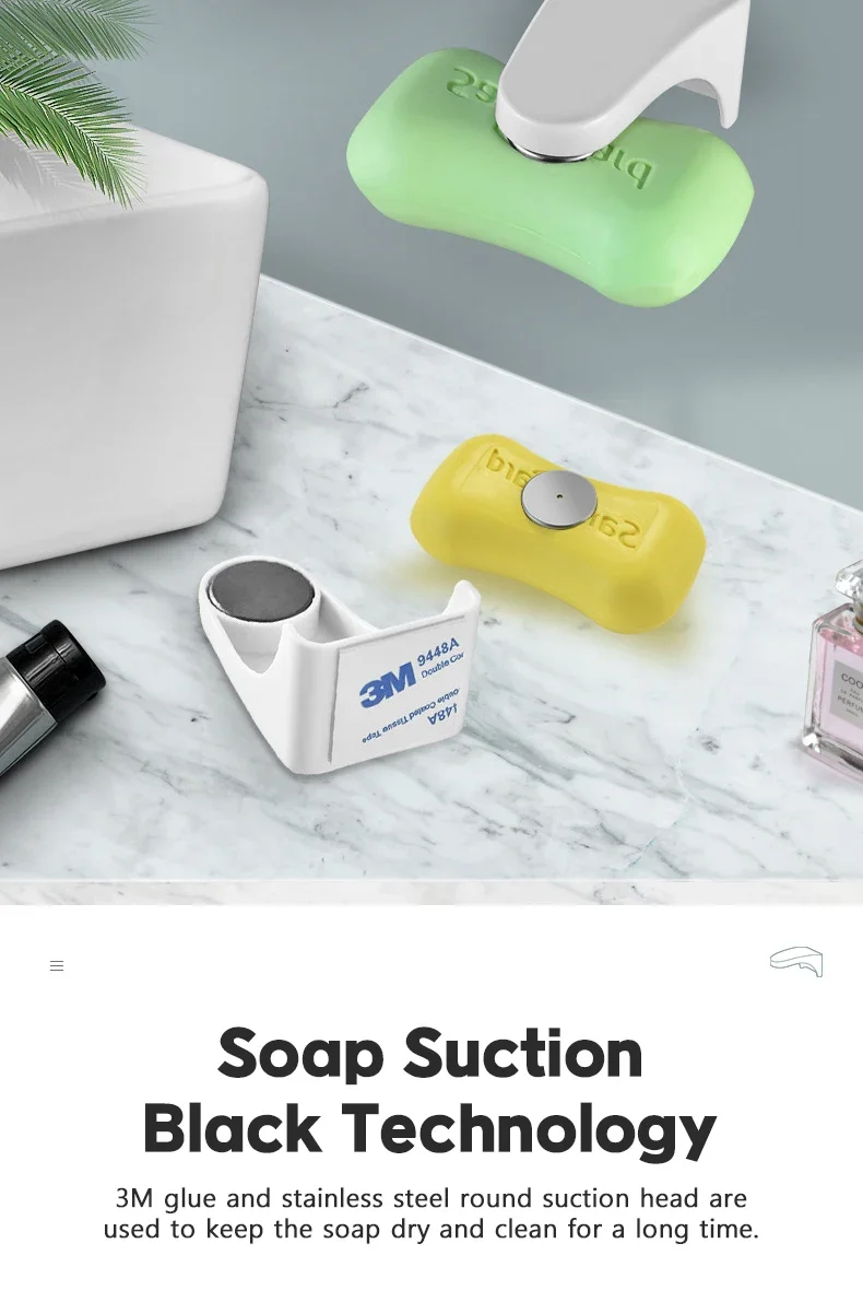 Soporte magnético para jabón instalado en baño moderno