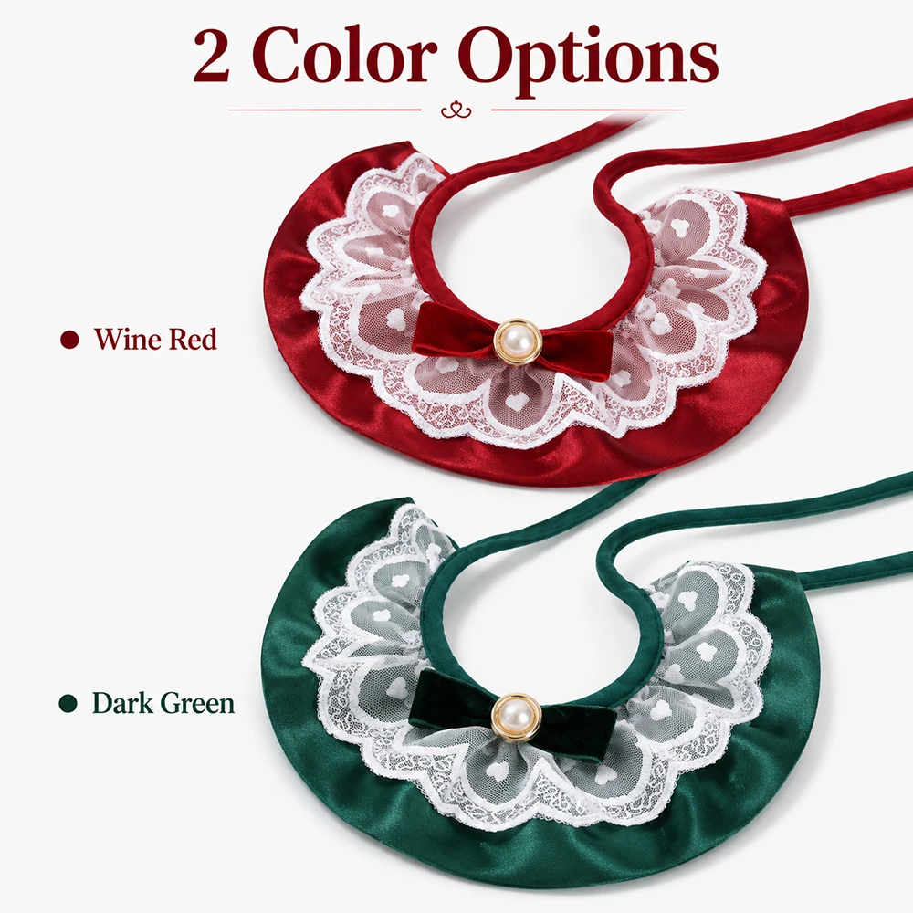 Collar de encaje con lazo satén y perlas para gatos y perros