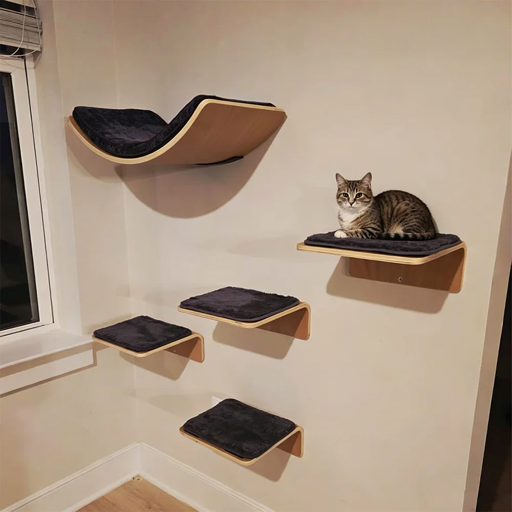 Parque trepador de pared para gatos: rascador con hamaca y casa - imagen 5