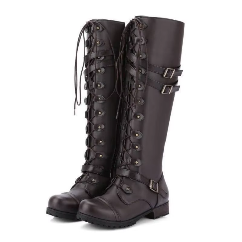 Botas altas de plataforma para mujer con cordones y hebilla - imagen 4