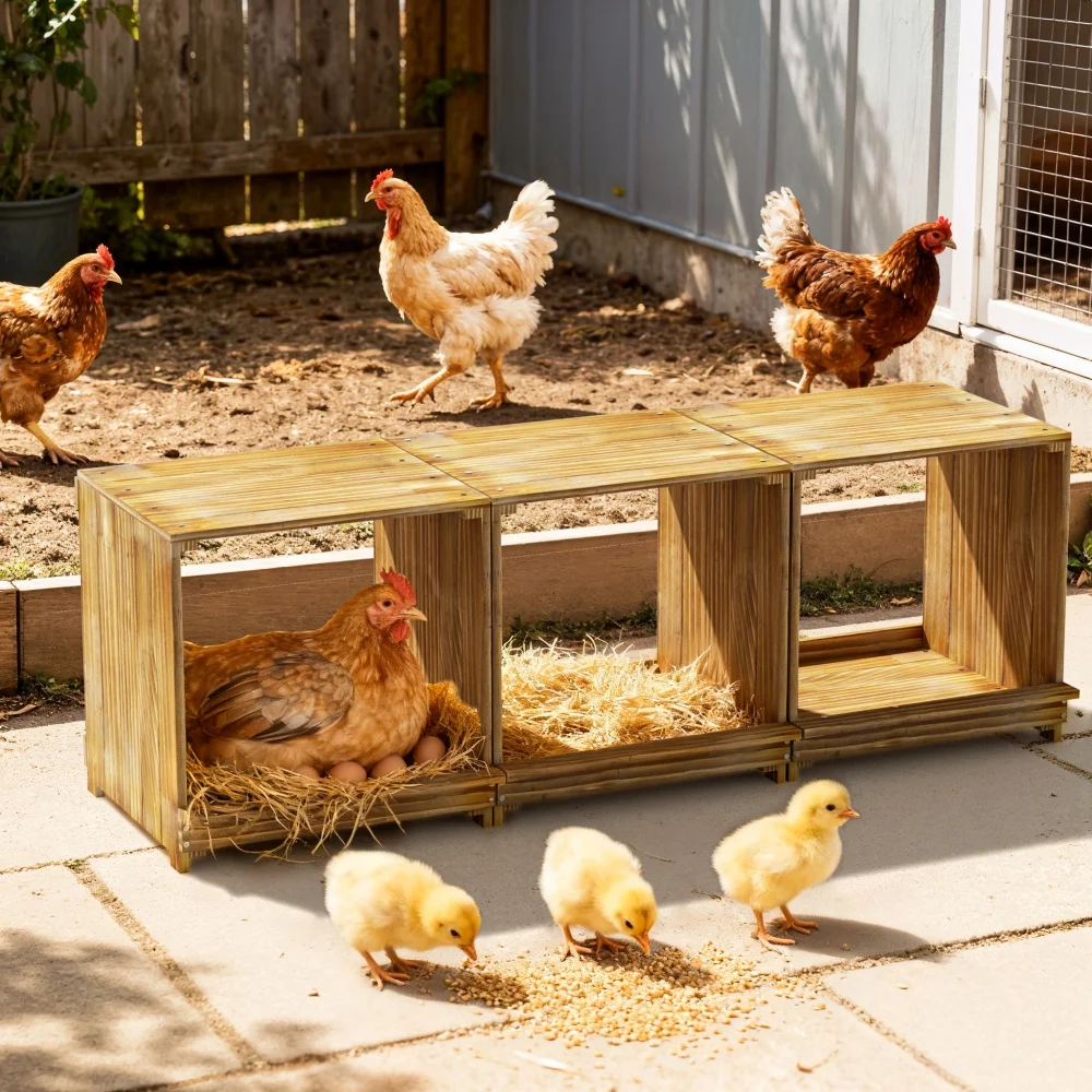 Caja Nido 3 Compartimentos para Gallinas – Madera de Pino