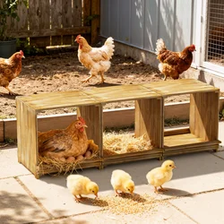 Caja Nido 3 Compartimentos para Gallinas – Madera de Pino